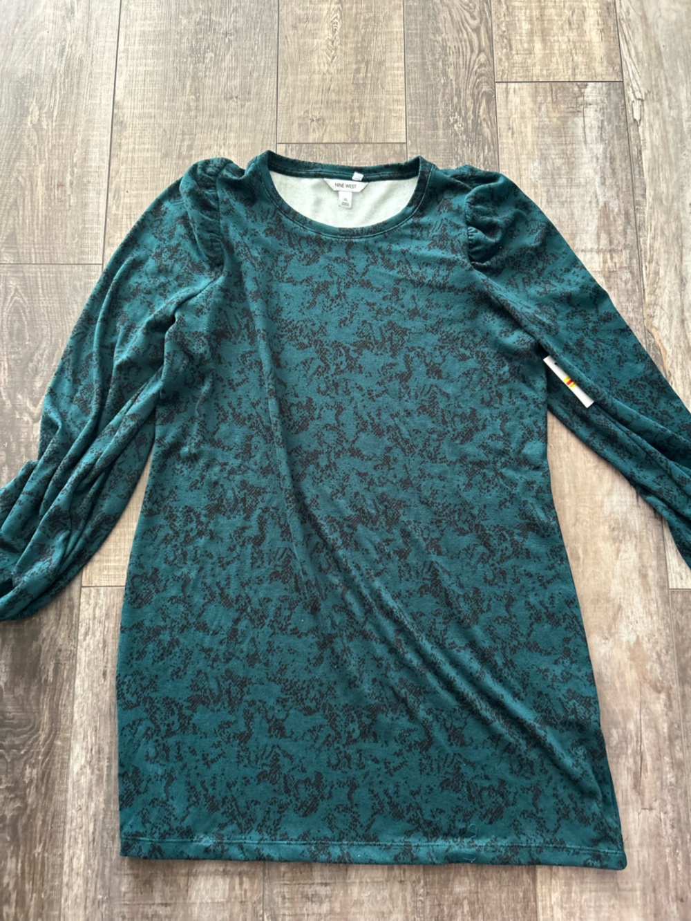 Nine West Teal Dress Abstract Print Long Large. CL1